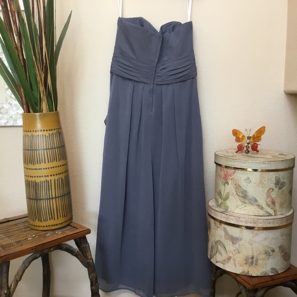 David’s Bridal Grey Strapless Chiffon Dress 12 - Picture 6 of 8